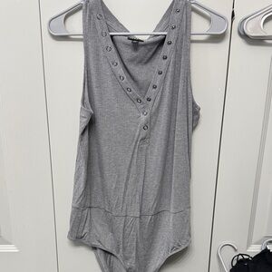 torrid Gray Ribbed V-Neck Snap-Front Bodysuit
